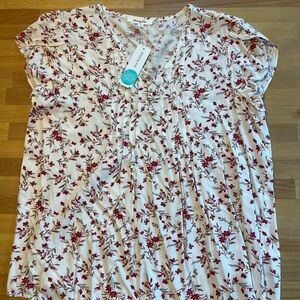 Red Ruched Cap Sleeve Blouse